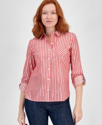 Tommy Hilfiger - Women's Shimmering Striped Button-Down Top