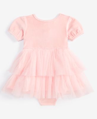First Impressions - Baby Girls Velour Tulle Bodysuit Dress, Created for Macy's
