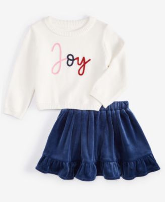 First Impressions - Baby Girls 3-Pc. Joy Sweater, Velour Skirt & Panty Set