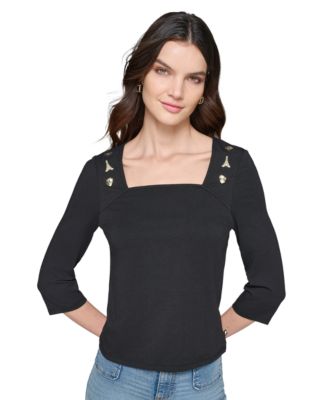 KARL LAGERFELD PARIS - Women's Embellished Square-Neck Top