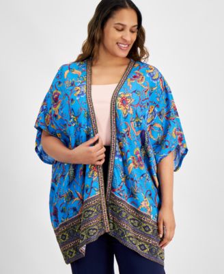 JM Collection - Plus Size Printed Open-Front Kimono Top