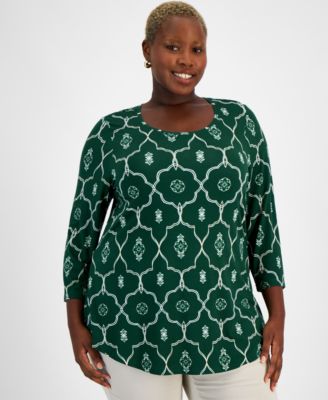 JM Collection - Plus Size Fancy Framework 3/4-Sleeve Top
