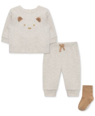 Little Me - Baby Girls 3-Pc.Bear Waffle-Knit Sweatshirt, Sweatpants & Socks Set