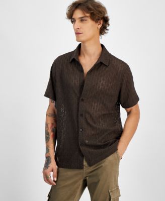 GUESS - Men's Reeves Woven Short Sleeve Button-Up Shirt