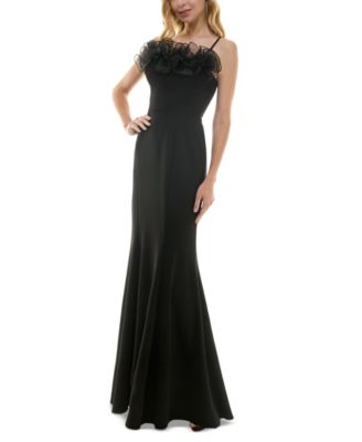 City Studios - Women's Ruffled-Neck Evening Gown