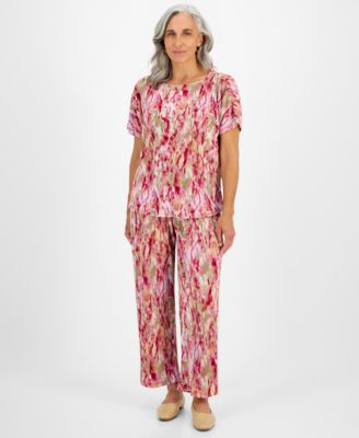 JM Collection - Petite Texture Garden Pliss&eacute; Pull-On Pants