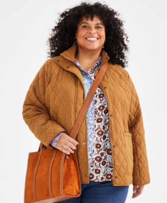 Style & Co - Plus Size Diamond-Quilted Long-Sleeve Coat