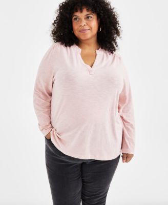 Style & Co - Plus Size Cotton Solid Ruffle-Collar Popover Top