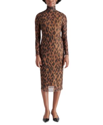 Steve Madden - Women's Vivienne Leopard-Print Mesh Midi Dress
