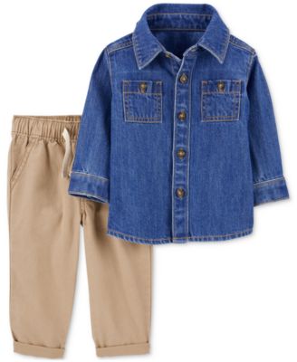 Carter's - Baby Boys Cotton Denim Button-Front Shirt & Pull-On Pants, 2 Piece Set