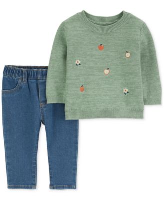 Carter's - Baby Girls Apple Sweater & Denim Pants, 2 Piece Set