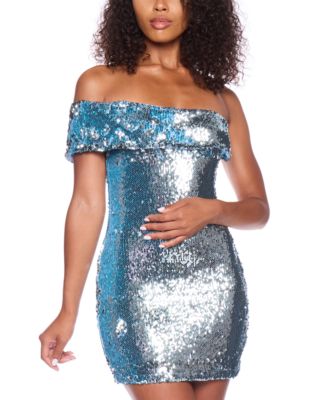 B Darlin - Juniors' Off-The-Shoulder Sequined Bodycon Dress