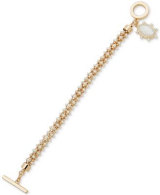 Anne Klein - Gold-Tone Imitation Pearl & Mother-of-Pearl Flex Bracelet