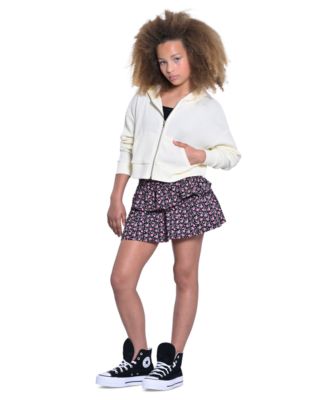 With Jules - Big Girls Hooded Waffle Zip-Up Hoodie