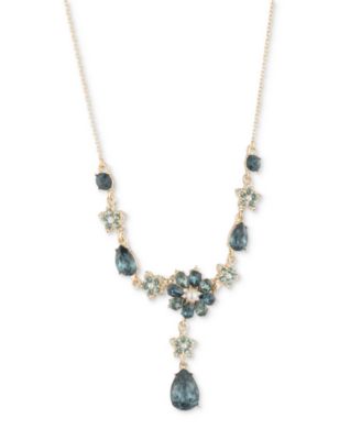 Marchesa - Gold-Tone Pav&eacute;, Stone & Imitation Pearl Flower Lariat Necklace, 16" + 3" extender
