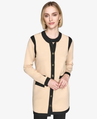 KARL LAGERFELD PARIS - Women's Contrast-Trim Button-Down Cardigan