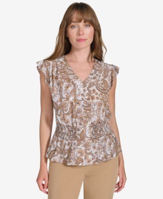 Tommy Hilfiger - Women's Paisley-Print Smocked Peplum Blouse