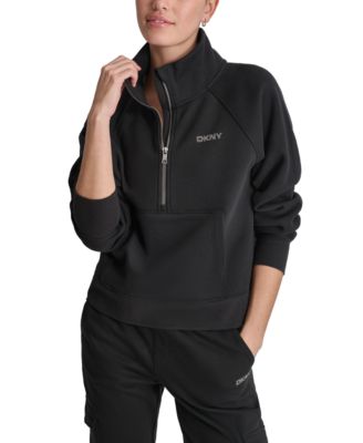 DKNY - Women's Mockneck Studded-Logo Half-Zip Sweatshirt