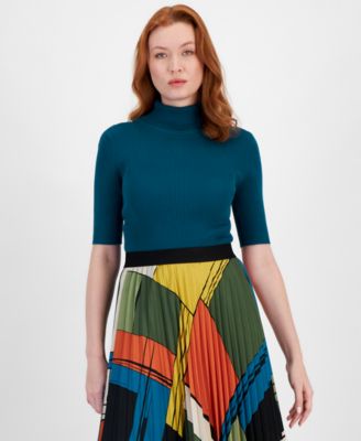 T Tahari - Women's Solid-Color Elbow-Sleeve Turtleneck Sweater