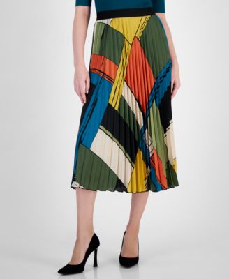 T Tahari - Women's Printed Pleated Pull-On Midi Skirt