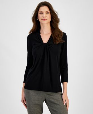 Kasper - Women's Knot-Front 3/4-Sleeve Blouse