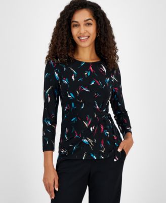 Kasper - Women's Printed Tie-Side 3/4-Sleeve Top