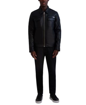 Karl Lagerfeld - Men's Faux-Leather Full-Zip Trucker Jacket