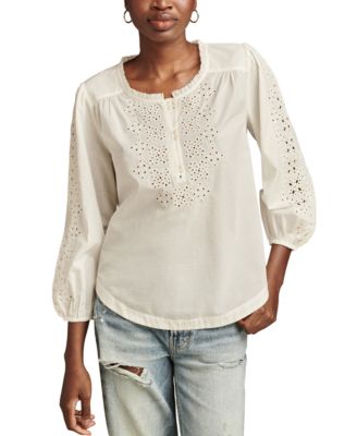 Lucky Brand - Women's Cotton Eyelet-Embroidered 3/4-Sleeve Top