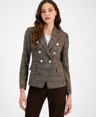 Tahari ASL - Women's Plaid One Button Double Breasted Blazer