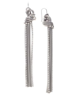 I.N.C. International Concepts - Silver-Tone Knotted Crystal & Snake Chain Linear Drop Earrings