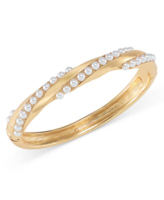 Charter Club - Gold-Tone Imitation Pearl Twist Bangle Bracelet