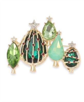 Holiday Lane - Gold-Tone Crystal Trees Pin