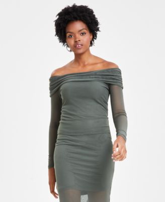 Bar III - Women's Mesh Off-The-Shoulder Long-Sleeve Top