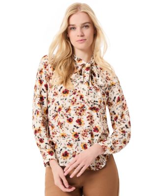 Jones New York - Women's Floral-Print Tie-Neck Long-Sleeve Blouse