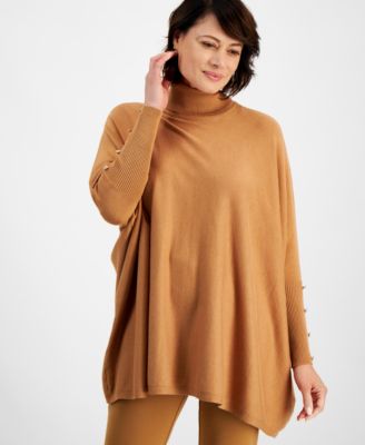 JM Collection - Women's Solid-Color Poncho Turtleneck Sweater