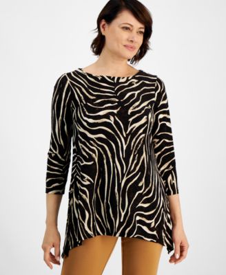JM Collection - Women's Paleo Zebra Swing Jacquard Top
