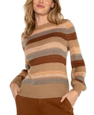 Liverpool Los Angeles - Women's Striped Long Sleeve Crewneck Sweater