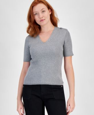 Nautica Jeans - Women's Metallic Short-Sleeve V-Neck Sweater