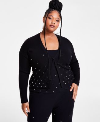 Nina Parker - Trendy Plus Size Embellished Rib-Knit Cardigan