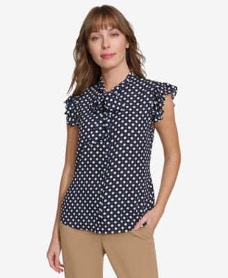 Tommy Hilfiger - Women's Flutter-Sleeve Dot-Print Blouse