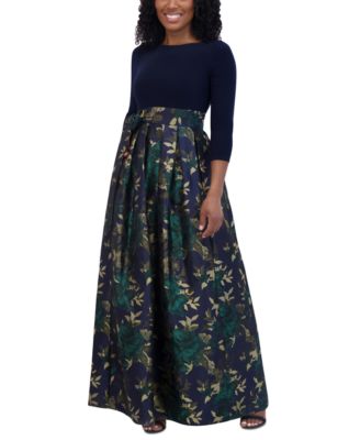 Jessica Howard - Petite Floral-Skirt Tie-Waist Evening Gown