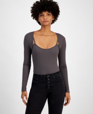 Self Esteem - Juniors' Rib-Knit Overlay Long-Sleeve Overlay