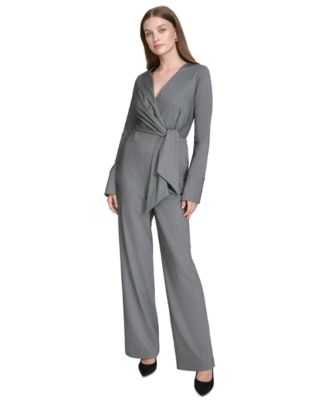 Halston - Women's V-Neck Side-Tie Wide-Leg Jumpsuit