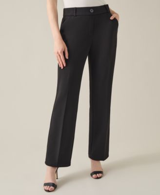 Kasper - Women's Pull-On Mid-Rise Faux-Fly Straight-Leg Pants