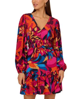 Adrianna by Adrianna Papell - Women's Floral-Print Smocked-Waist Dress