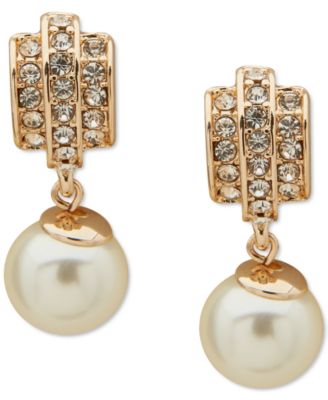 Anne Klein - Imitation Pearl Dome Button Drop Earrings