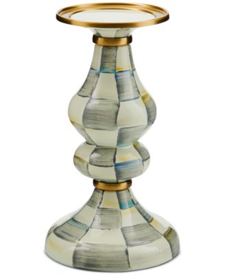 Mackenzie-Childs - Medium Sterling Check Enamel Pillar Candlestick