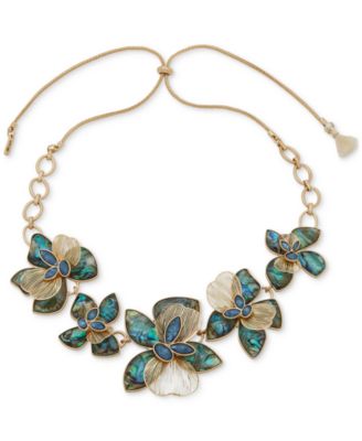 lonna & lilly - Gold-Tone Mixed Stone Flower 26" Adjustable Statement Necklace