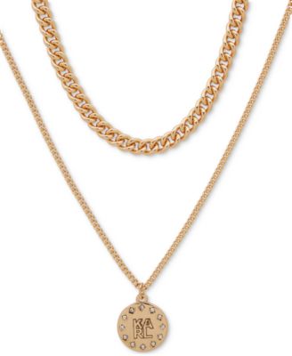 KARL LAGERFELD PARIS - Gold-Tone Pav&eacute; Logo 2-in-1 Layered Pendant Necklace, 16" + 3" extender
