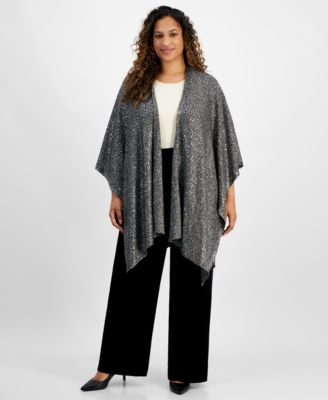Anne Klein - Plus Size Sequined Knit Open-Front Cape